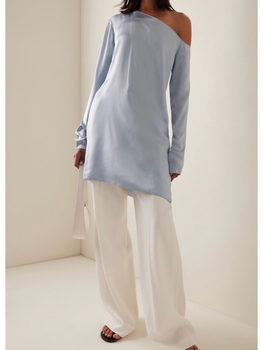BEARE PARK SOLD OUT Asymmetrical One-Shoulder Tunic Top in Light Blue 💯 SILK